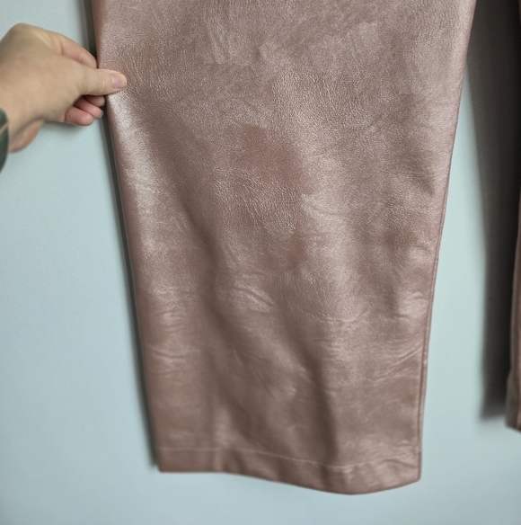 Anthropologie New Maeve Colette Coated Pink Faux Leather Wide Leg Pants SZ 33 - Picture 5 of 11